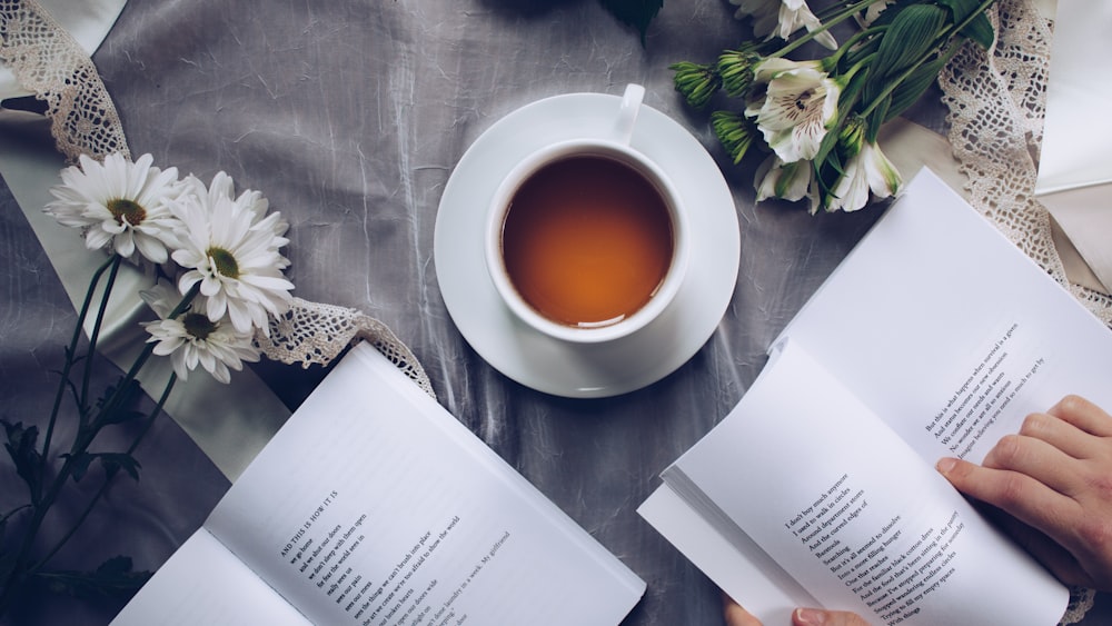 Reading with Tea and Flowers