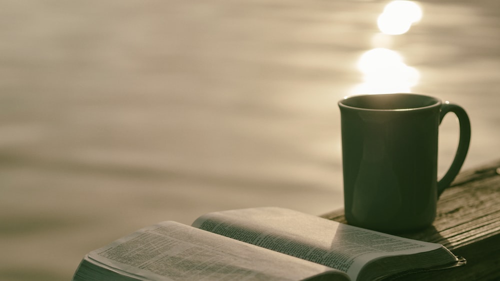 Relaxing Reading Break with Green Ceramic Mug and Book